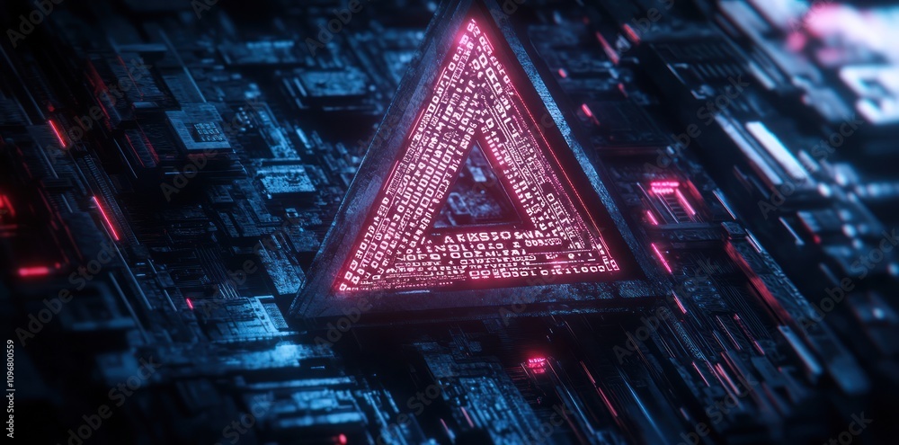 Aufkleber a digital artwork featuring a glowing triangle amidst a circuit-like background.