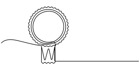 Award badge continuous one line drawing. Isolated on white background vector illustration. Pro vector, Continuous one line shape award isolated vector illustration. Award Ribbon Continuous Line Icon 