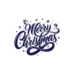 Elegant script Merry Christmas in navy blue with festive winter charm