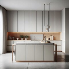 Island A minimalist kitchen island with a simple countertop and