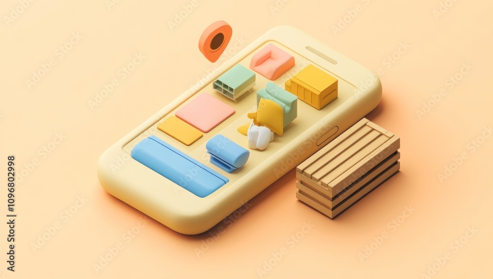 Poster A colorful smartphone with playful icons and blocks, suggesting a creative app interface.