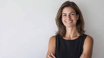Obraz premium Professional Portrait of a Confident and Smiling Businesswoman Leading a Startup, Showcasing Strong Leadership Qualities and Approachability in a Modern Workspace Setting