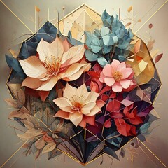 Soft Geometric Floral Accents
