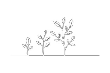 Growth plant processing one line drawing of tree outline flat vector icon