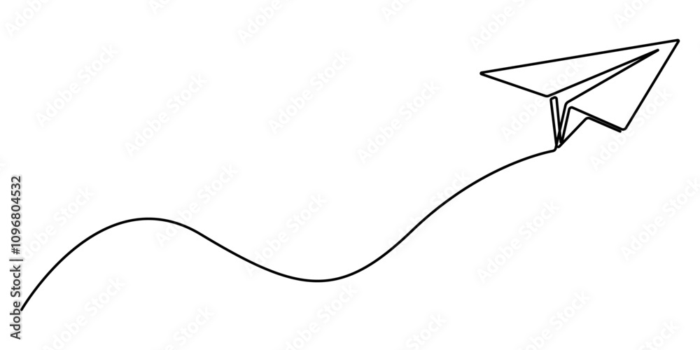 Poster paper plane craft in continuous line drawing style. vector illustration minimalist design hand drawn