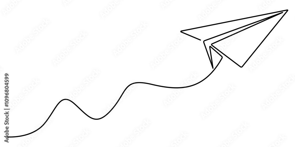 Poster paper plane craft in continuous line drawing style. vector illustration minimalist design hand drawn