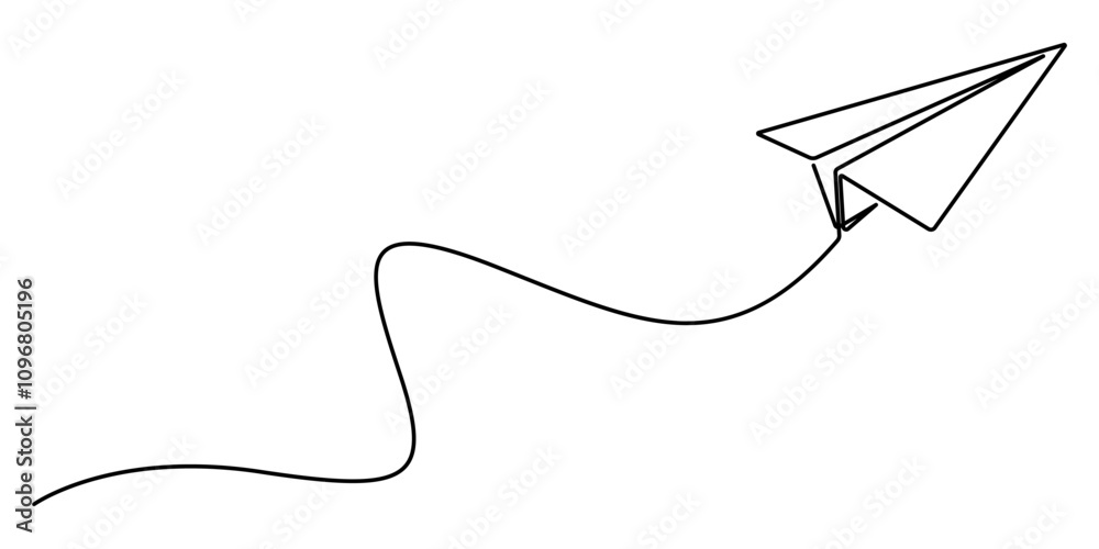Poster paper plane craft in continuous line drawing style. vector illustration minimalist design hand drawn
