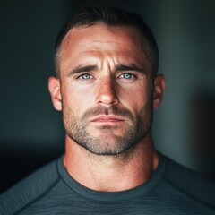 Obraz premium fit white man stares into the camera in a bootcamp location as though he is a drill instructo