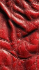 Obraz premium Close-up of wrinkled red leather texture, showcasing depth and richness of color.