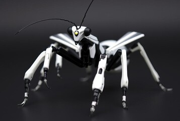 Black and White Praying Mantis A praying mantis robot with a bla