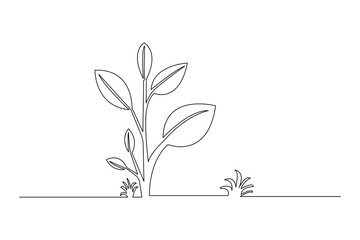 Growth plant processing one line drawing of tree outline flat vector icon