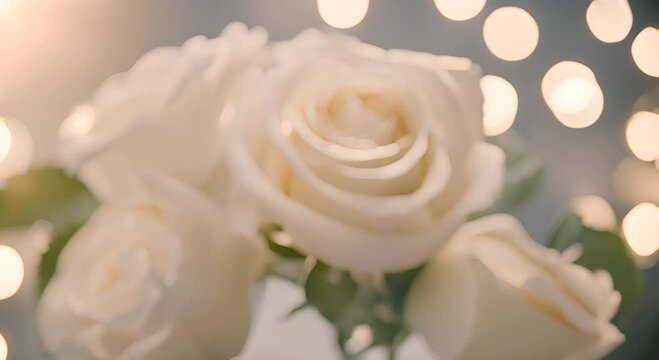 A beautiful bouquet of white roses on a background of bokeh 4K
