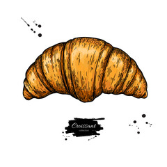 Croissant vector drawing. Hand drawn bakery product. 