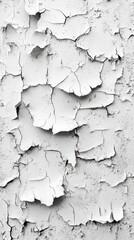 Obraz premium Close-up of weathered white paint peeling off a textured surface, revealing cracks and layers underneath.