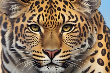Obraz premium An artistic close-up of a leopard showcasing all of its magnificent features. The bright colors highlight the beauty of this wild animal Generative AI 