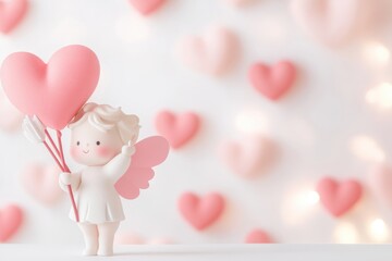 Cupid Figurine with Hearts Background	