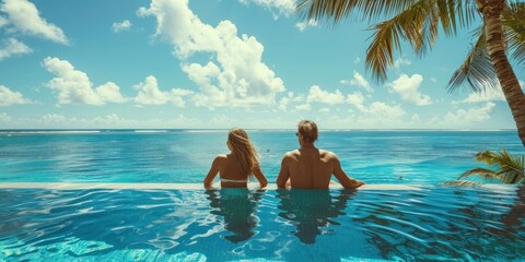 Couple Relaxing by the Pool, Tropical Paradise