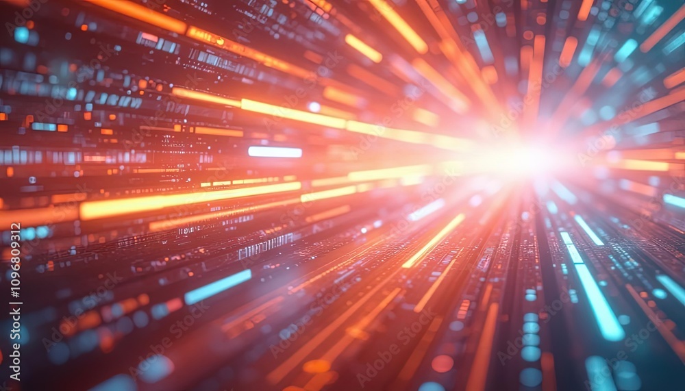 Aufkleber Futuristic light beams and glowing trails in motion creating a tunnel effect with speed lines