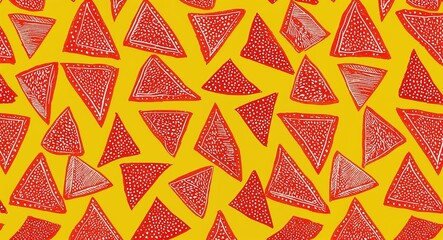 Red Triangle pattern hand drawn design on Yellow background illustration