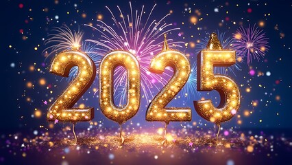 Happy New Year 2025 Neon Background,  Light New year  landscape night celebrate background.