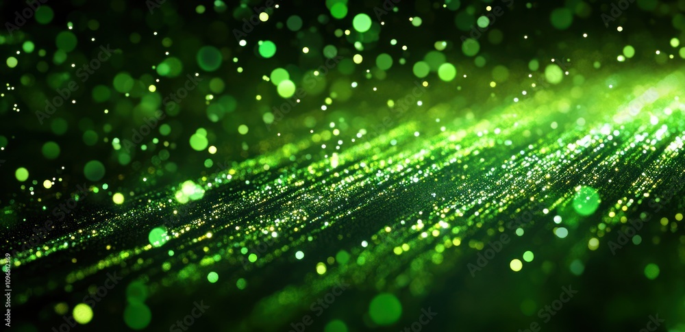 Fototapete a vibrant display of green particles creating a mesmerizing light effect.
