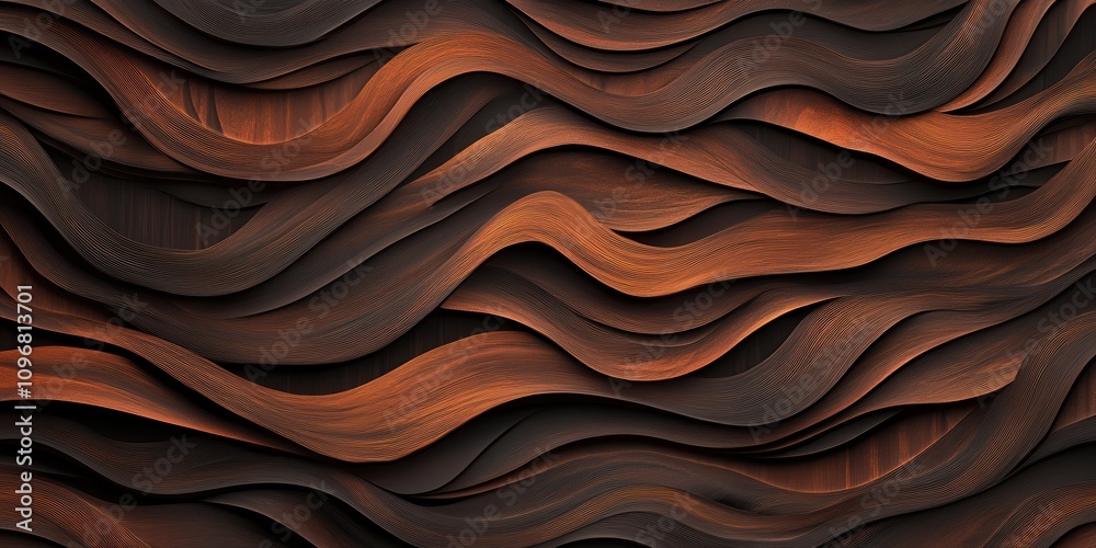 Poster a textured, wavy wood design featuring rich browns and dark tones, creating a visually captivating s