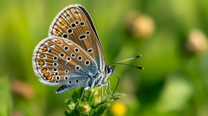 Obraz premium Stunning Close-up of a Common Blue Butterfly on a Green Plant