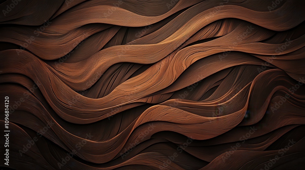 Poster a textured, wavy pattern resembling wood, featuring rich brown tones and intricate lines, creating a