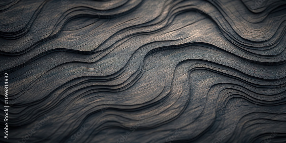 Poster A textured surface displaying flowing, wave-like patterns in dark hues, creating a sense of depth and movement.