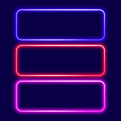 Neon rectangle frames, glowing signs set, vector illustration.