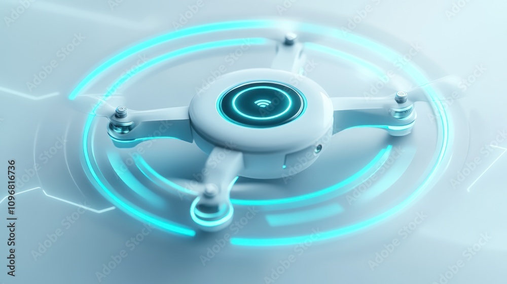 Poster a futuristic drone with glowing accents, symbolizing advanced technology and connectivity.
