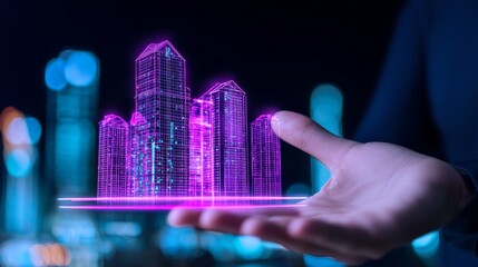 A property manager presenting a holographic timeline of maintenance history and future renovation plans to tenants.