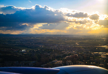 rain cloud and flying airplain
