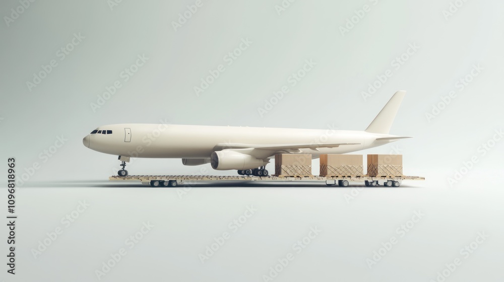Poster a minimalist representation of a cargo airplane with shipping containers.