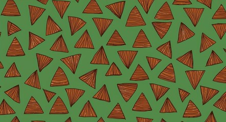 Brown Triangle pattern hand drawn design on Green background illustration