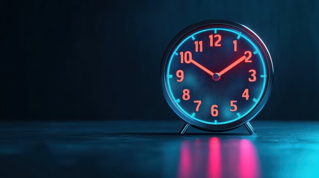 Digital clock showing flexible work hours, representing adaptive worklife balance, front view, emphasizing modern time management, futuristic tone, Triadic Color Scheme