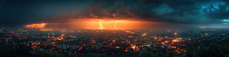 Cityscape Under a Dramatic Thunderstorm