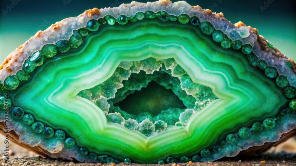 Aufkleber a slice of green agate with a crystal-studded edge reveals a hidden world of intricate patterns and 