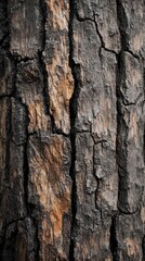 Fototapeta premium Close-up of textured tree bark showcasing intricate patterns and earthy tones, evoking natural beauty.