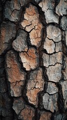 Close-up of textured tree bark showcasing rich browns and grays, highlighting the beauty of nature's patterns.