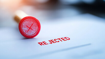 Rejected stamp on official document conveys sense of disappointment and finality. bold red color emphasizes message clearly