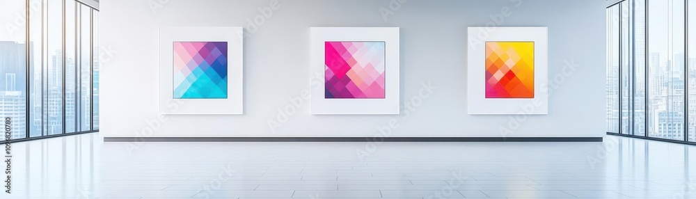 Poster aigenerated art displayed in a modern gallery with interactive elements, futuristic, vibrant, digita