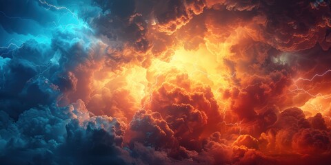 Fototapeta premium Fiery Sky with Lightning Bolts