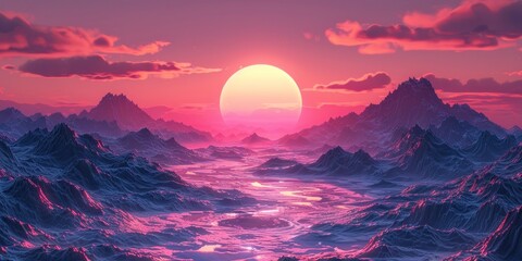 Sunset Over A Mountainous Landscape