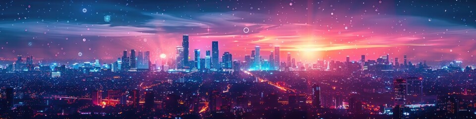 Obraz premium Futuristic Cityscape with Vibrant Sunset