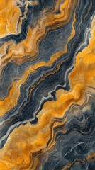 A stunning abstract pattern featuring swirling black, gold, and orange tones, creating a dynamic and vibrant visual effect.
