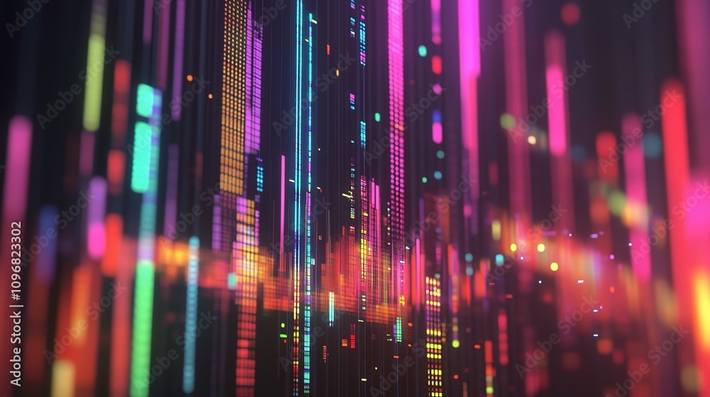 Poster abstract colorful digital interface display with vibrant lines and patterns for creative software de