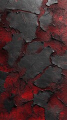 Artistic close-up of layered, cracked black and red texture, showcasing a dramatic and bold visual appeal.