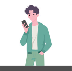 Illustration of a young man chatting via smartphone.