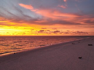 Spectacular sunrise over Miami Beach with the Ocean and Buildings glowing